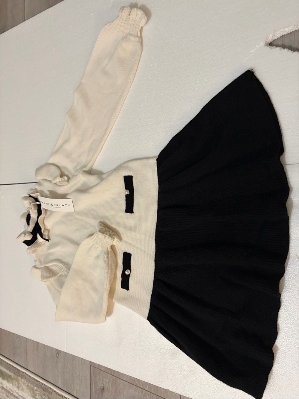 Janie and Jack Cream and Black Knit Fit-and-Flare Dress NWT